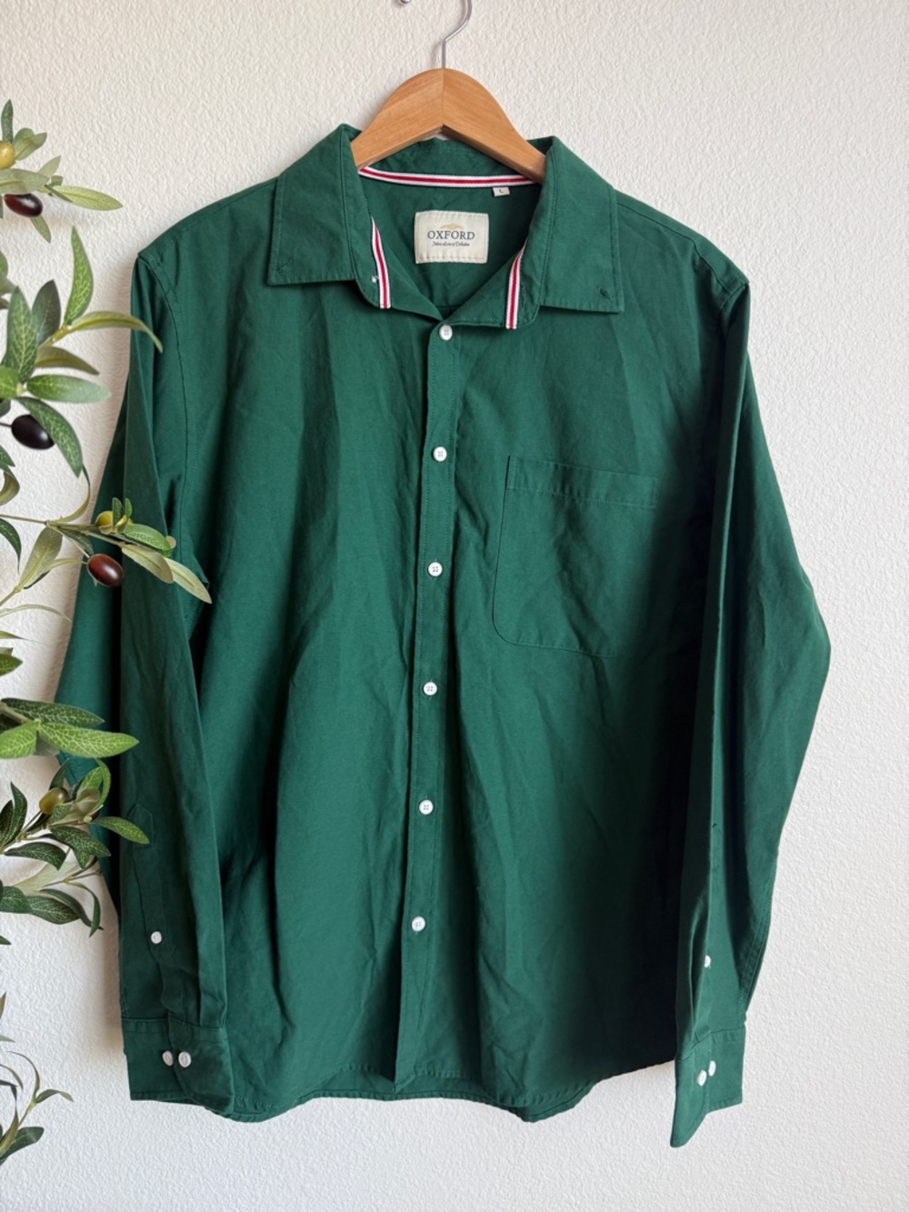 Oxford Green Button Down Shirt Long Sleeve Cotton Classic Men’s Size Large